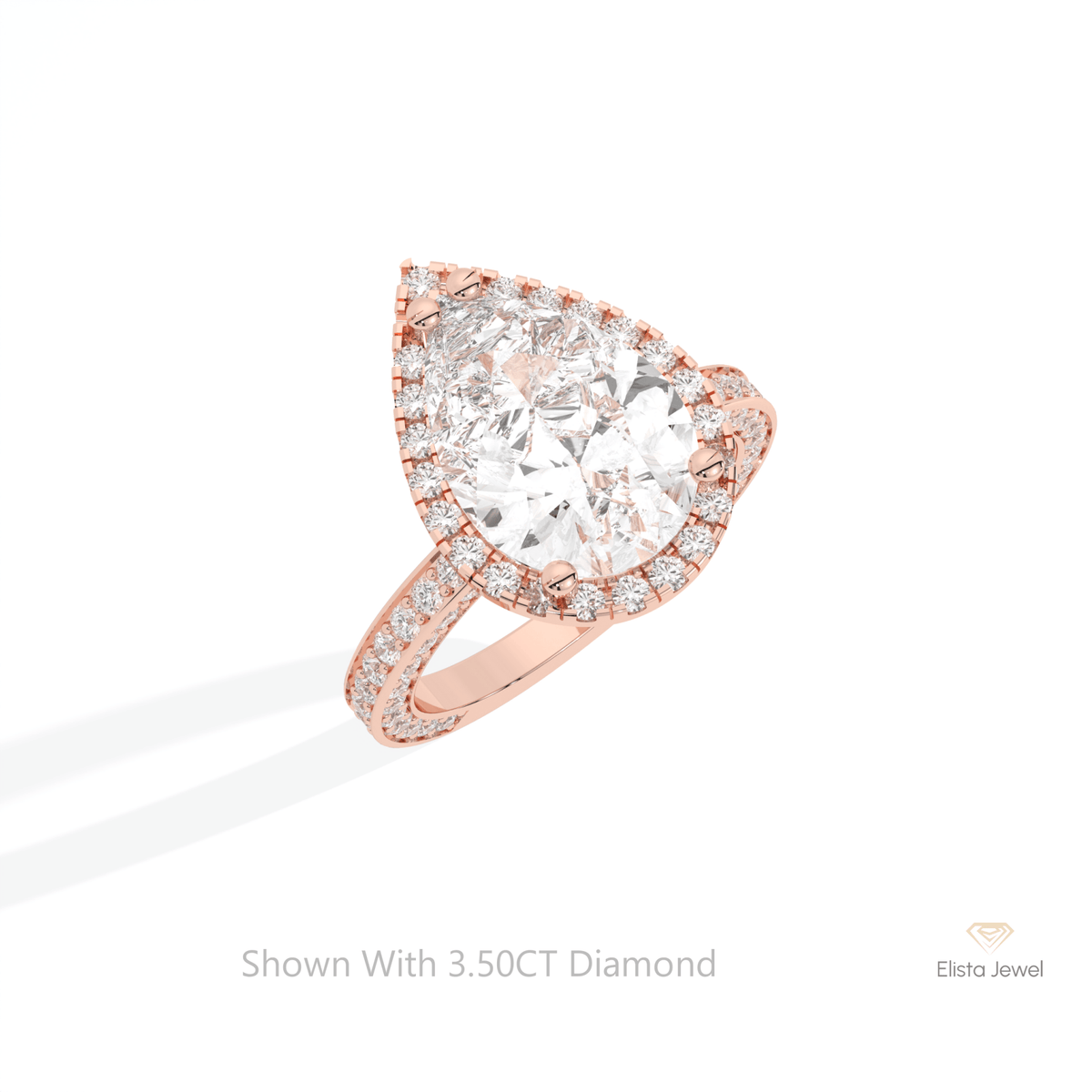 Pear Cut Halo Accent Wedding Lab Grown Diamond Ring in 10K Yellow Gold - Side View
