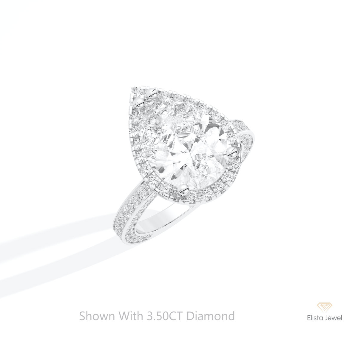 Pear Cut Halo Accent Wedding Lab Grown Diamond Ring in 14K Rose Gold - Profile View