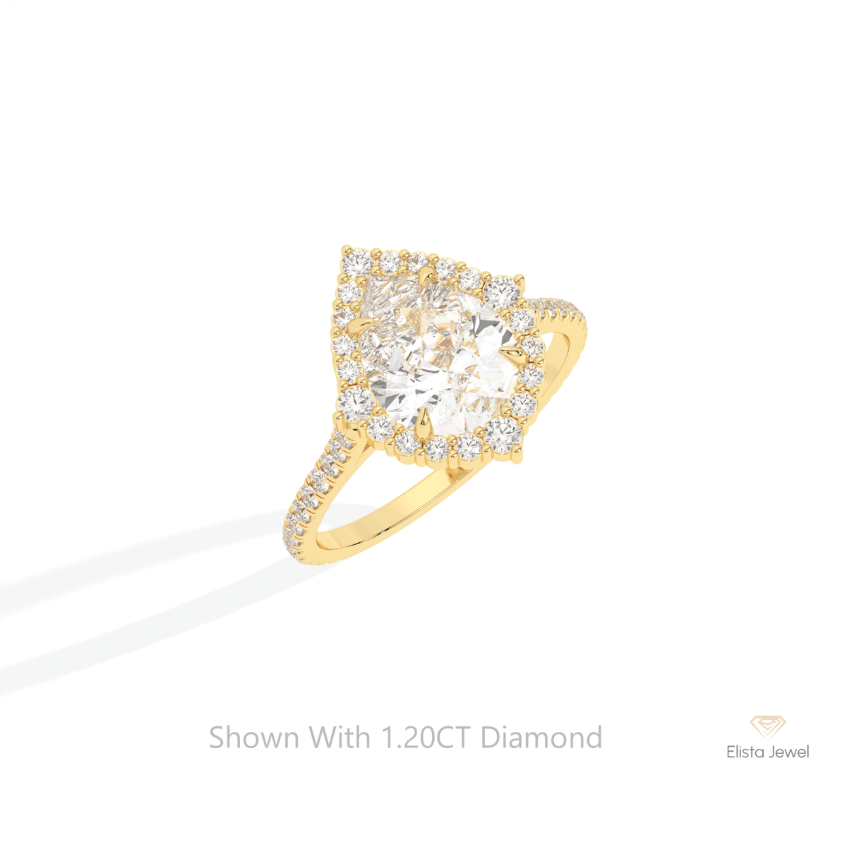 Pear Cut Halo Accent Wedding Lab Grown Diamond Ring in 10K Yellow Gold - Side View