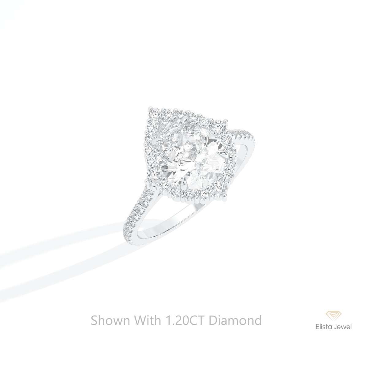 Pear Cut Halo Accent Wedding Lab Grown Diamond Ring in 14K Rose Gold - Profile View