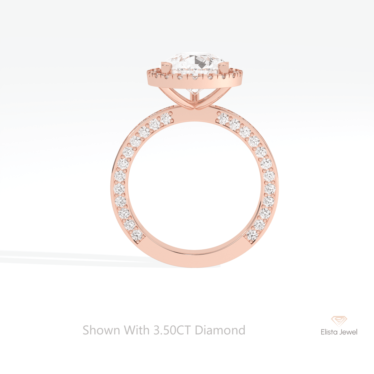 Pear Cut Halo Accent Wedding Lab Grown Diamond Ring in 10K Rose Gold - Angled View
