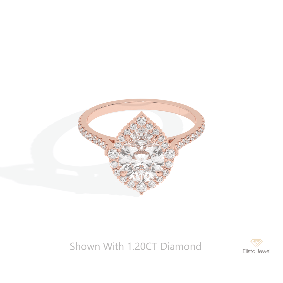Pear Cut Halo Accent Wedding Lab Grown Diamond Ring in 18K Rose Gold - Ring on Hand View