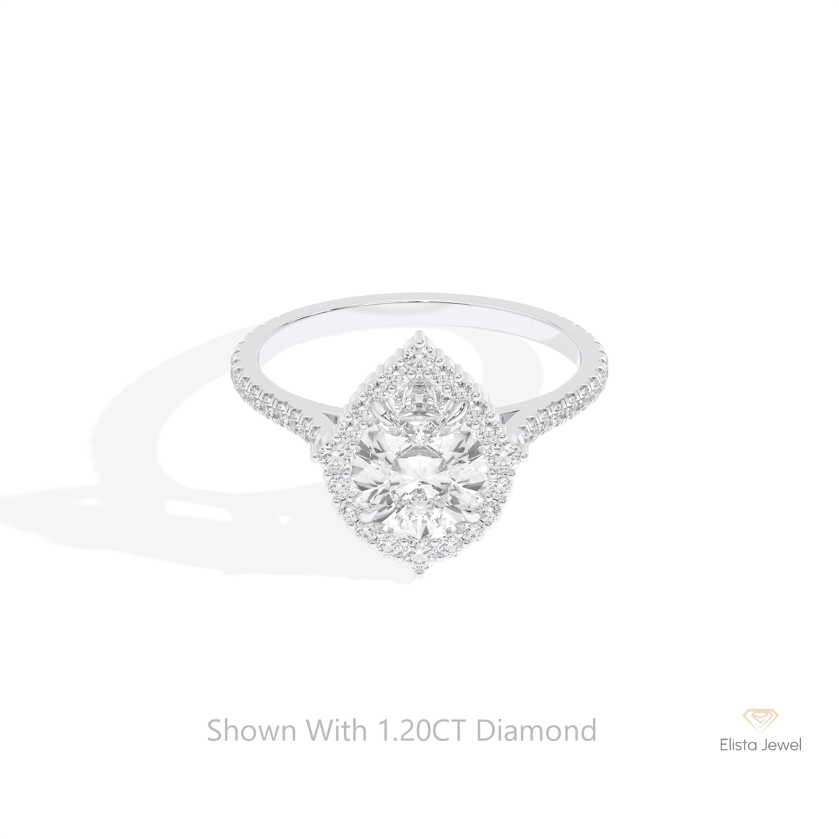 Pear Cut Halo Accent Wedding Lab Grown Diamond Ring in 14K Yellow Gold - Detail View