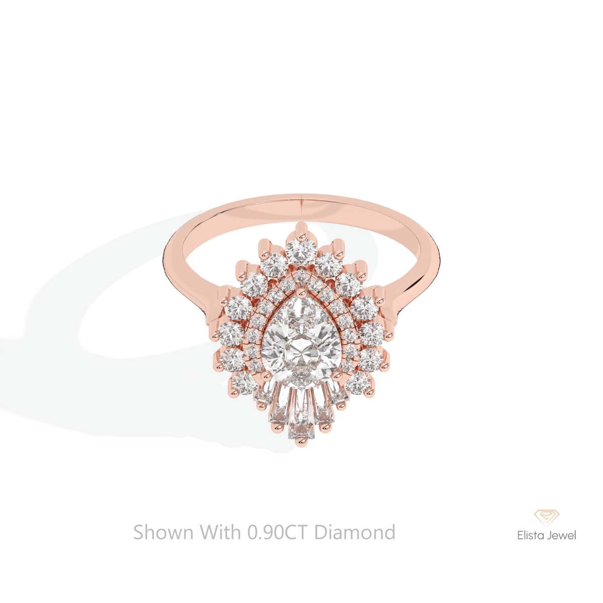 Pear Cut Halo Art Deco Lab Grown Diamond Ring in 14K Yellow Gold - Detail View