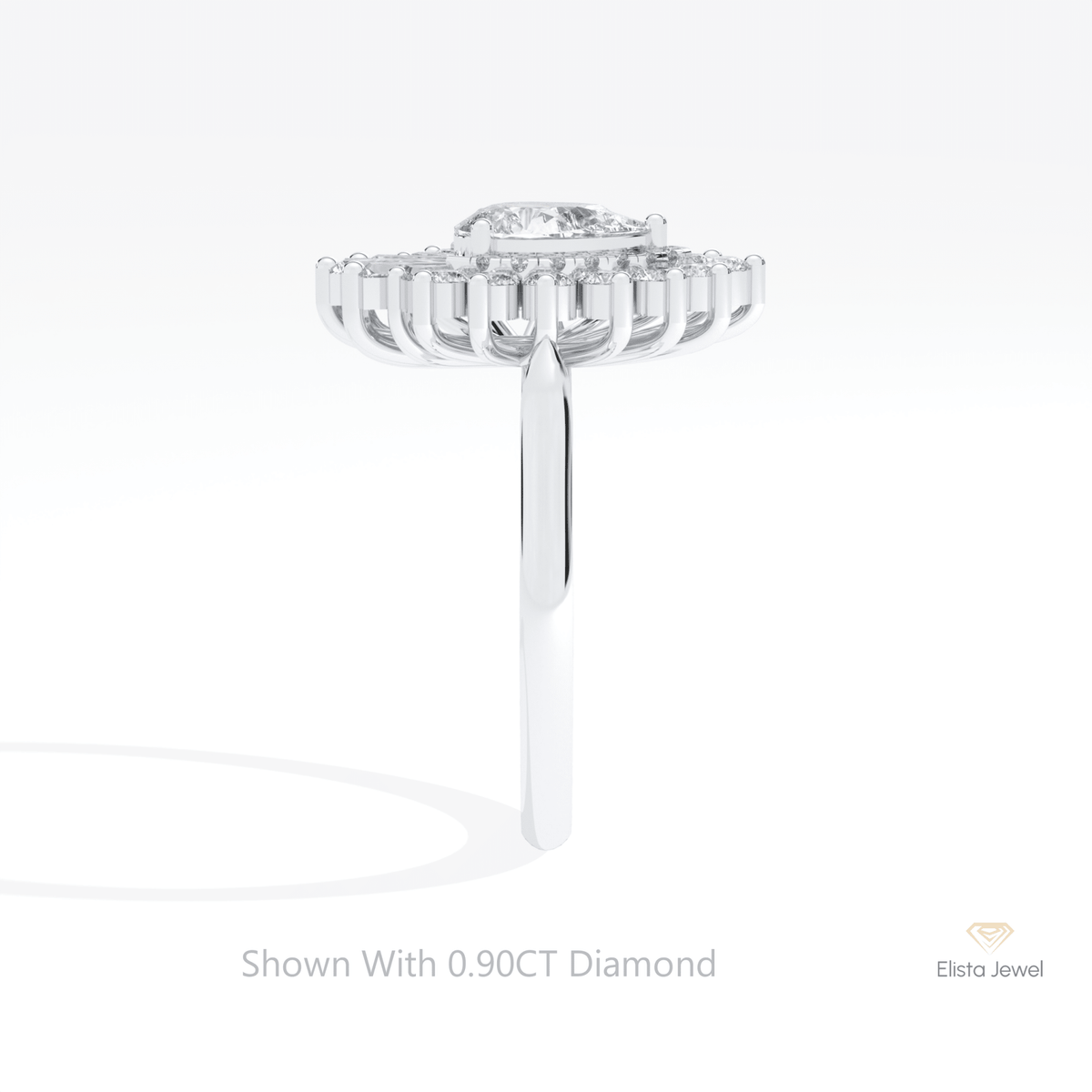 Pear Cut Halo Art Deco Lab Grown Diamond Ring in 14K White Gold - Top View