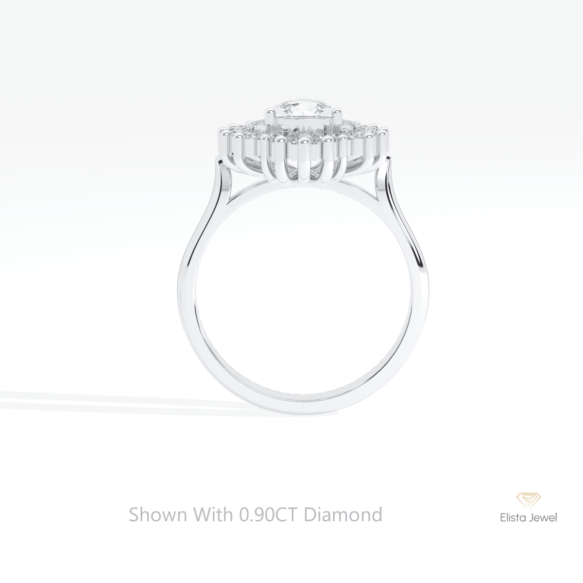 Pear Cut Halo Art Deco Lab Grown Diamond Ring in 10K Rose Gold - Angled View