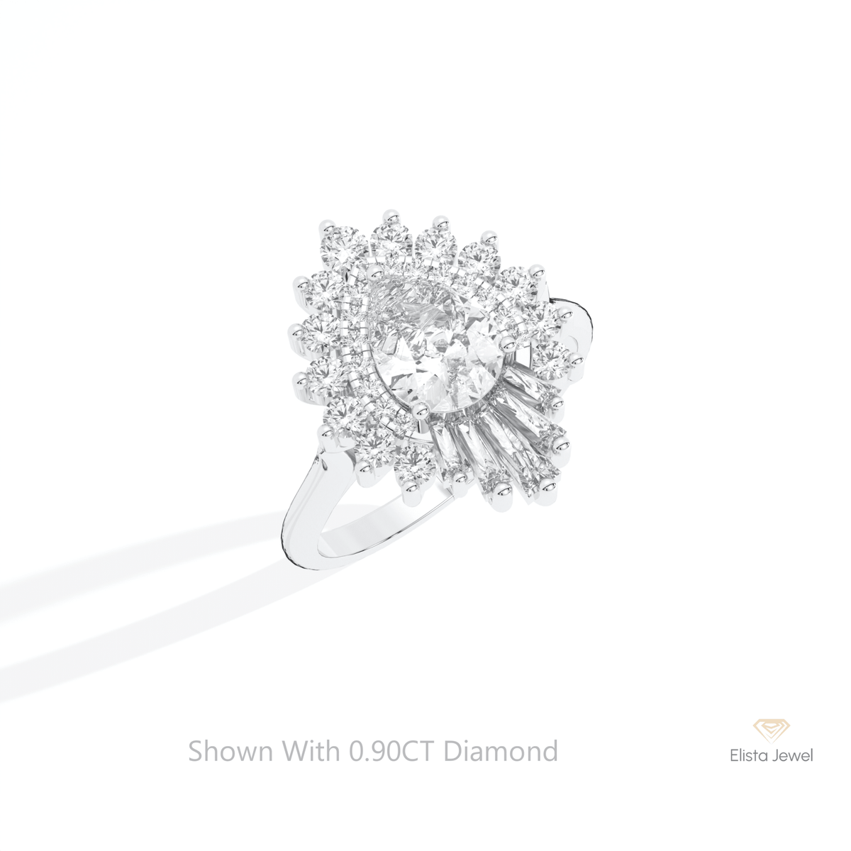 Pear Cut Halo Art Deco Lab Grown Diamond Ring in 10K Yellow Gold - Side View