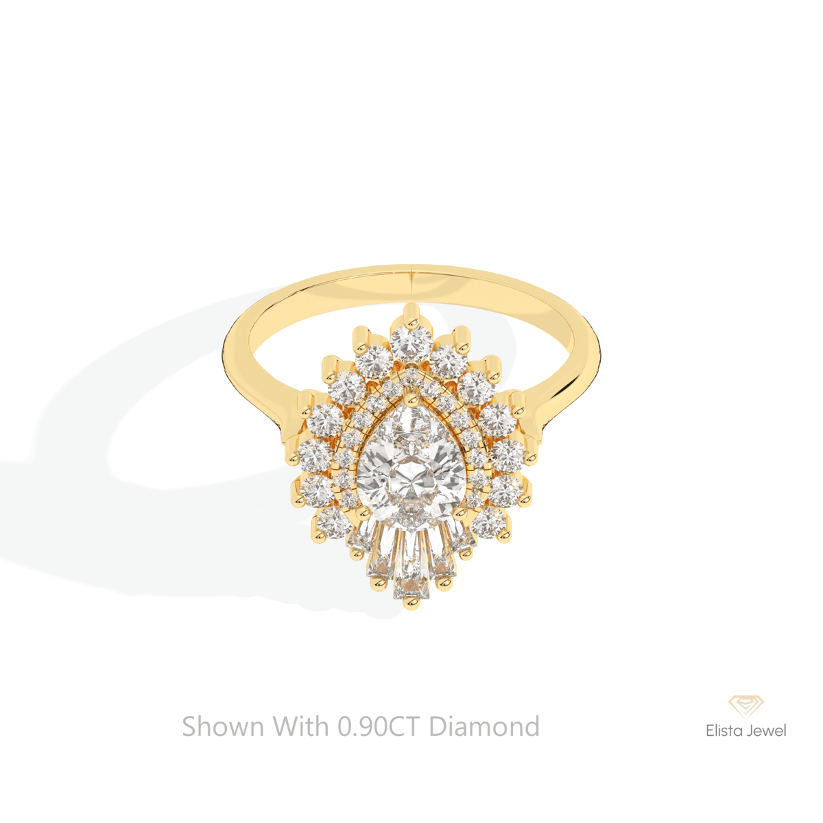 Pear Cut Halo Art Deco Lab Grown Diamond Ring in 18K Rose Gold - Ring on Hand View