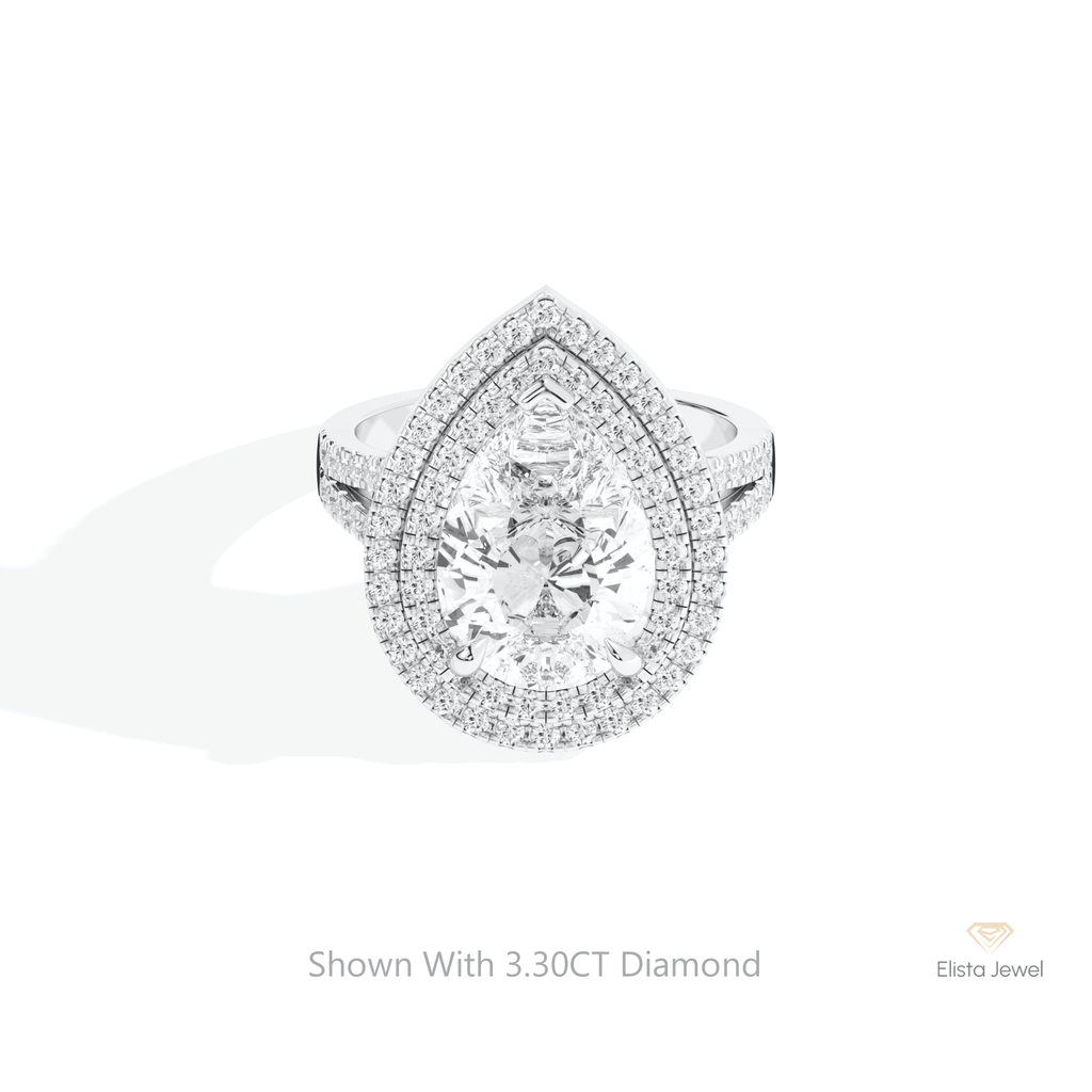 Pear Cut Halo Engagement Lab Grown Diamond Ring in 14K Yellow Gold - Detail View