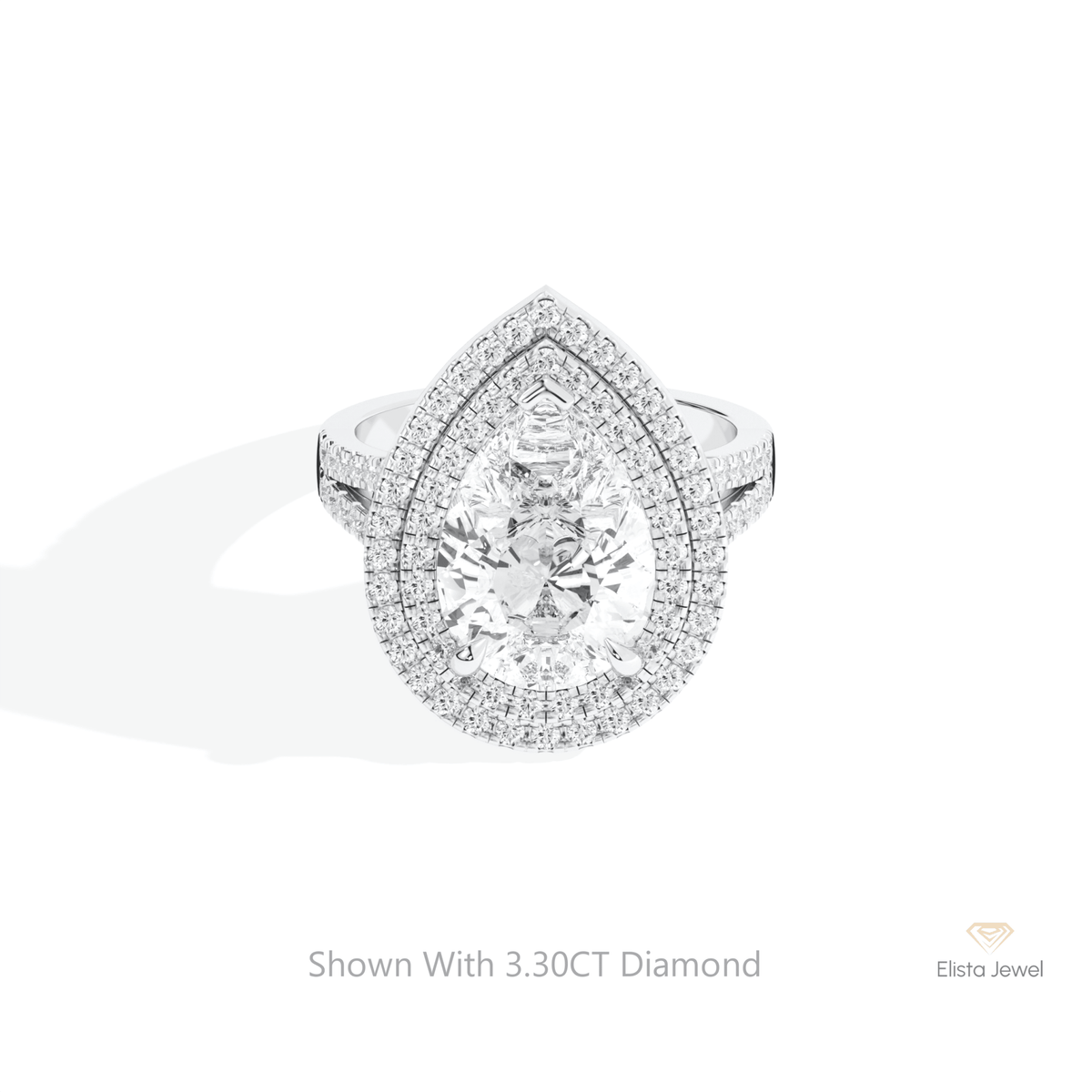 Pear Cut Halo Engagement Lab Grown Diamond Ring in 14K Yellow Gold - Detail View