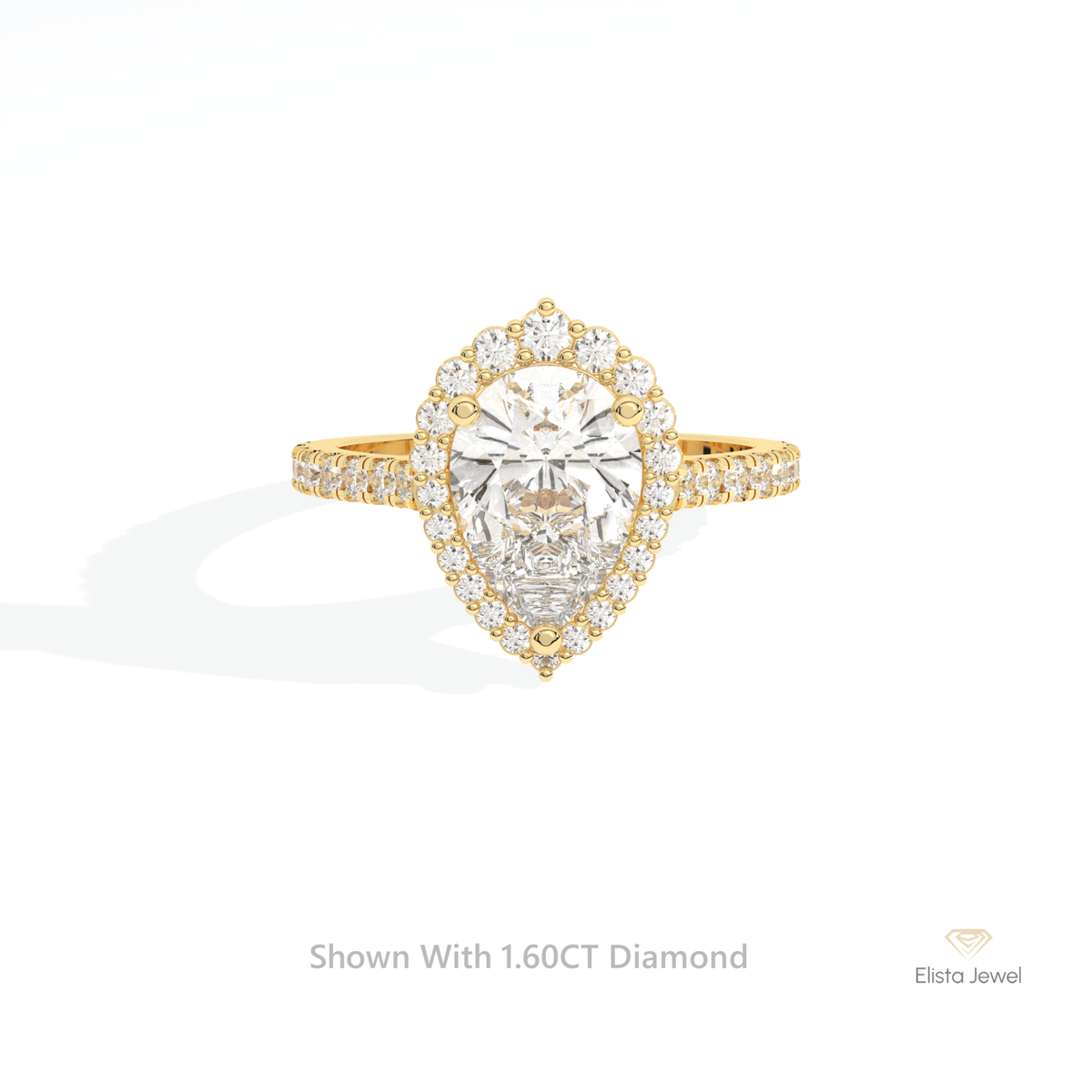 Pear Cut Halo Engagement Lab Grown Diamond Ring in 18K Rose Gold - Ring on Hand View