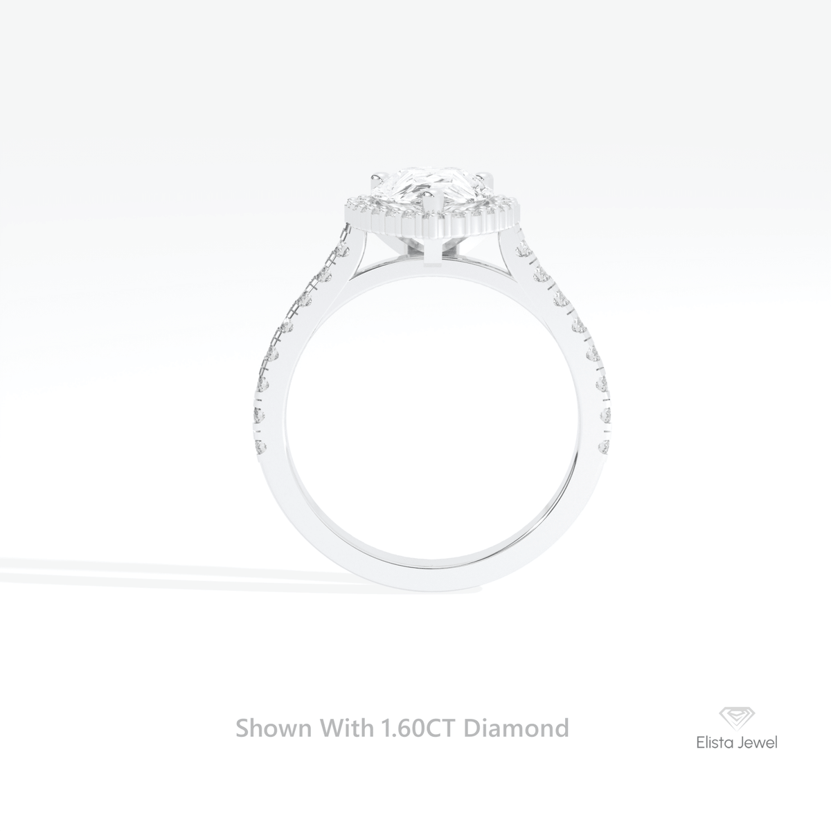 Pear Cut Halo Engagement Lab Grown Diamond Ring in 18K White Gold - Close-up View