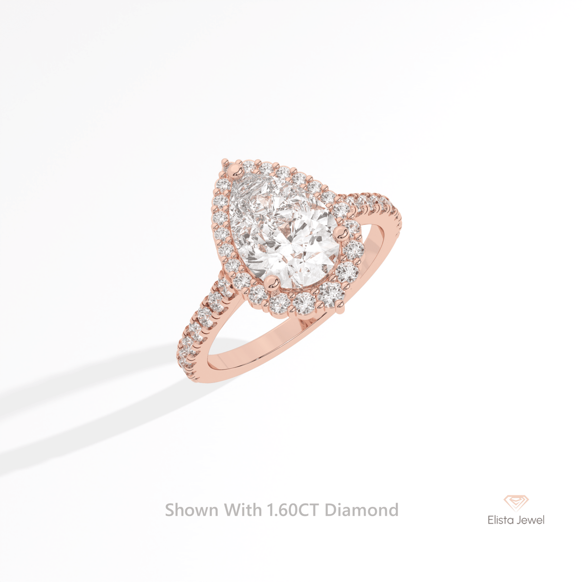 Pear Cut Halo Engagement Lab Grown Diamond Ring in 10K Yellow Gold - Side View