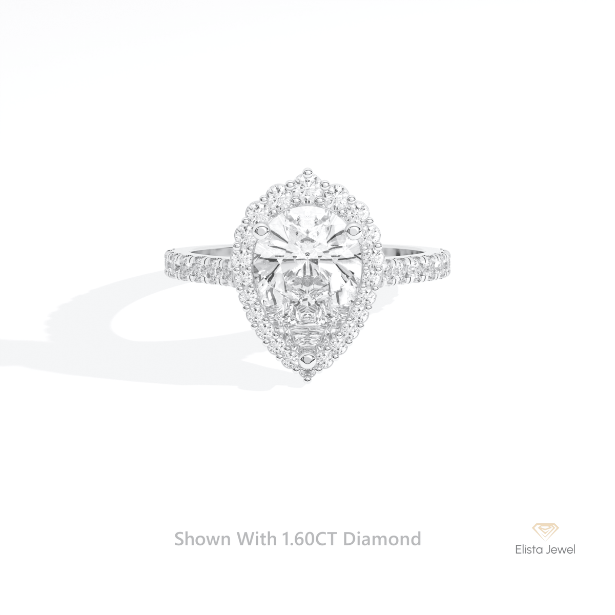Pear Cut Halo Engagement Lab Grown Diamond Ring in 14K Yellow Gold - Detail View