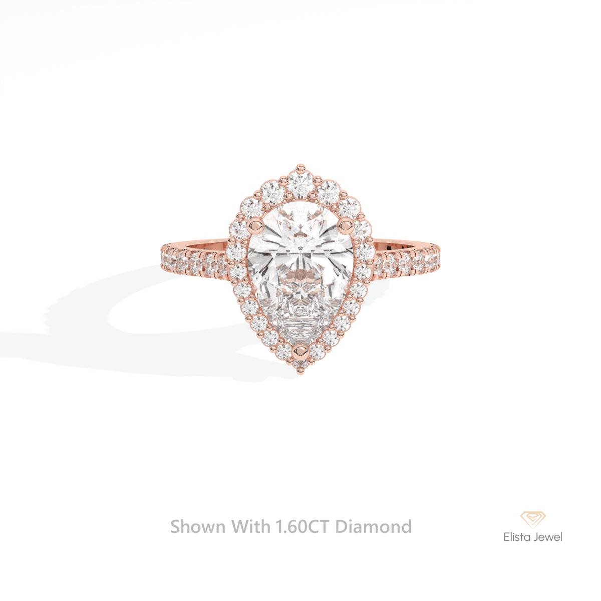 Pear Cut Halo Engagement Lab Grown Diamond Ring in 10K White Gold - Front View
