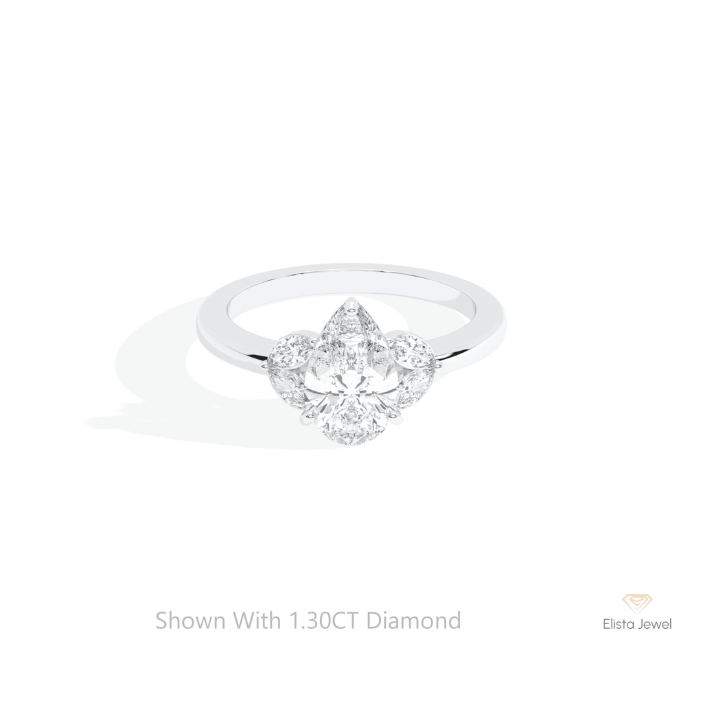 Pear Cut Hidden Halo Cluster Lab Grown Diamond Ring in 14K Yellow Gold - Detail View