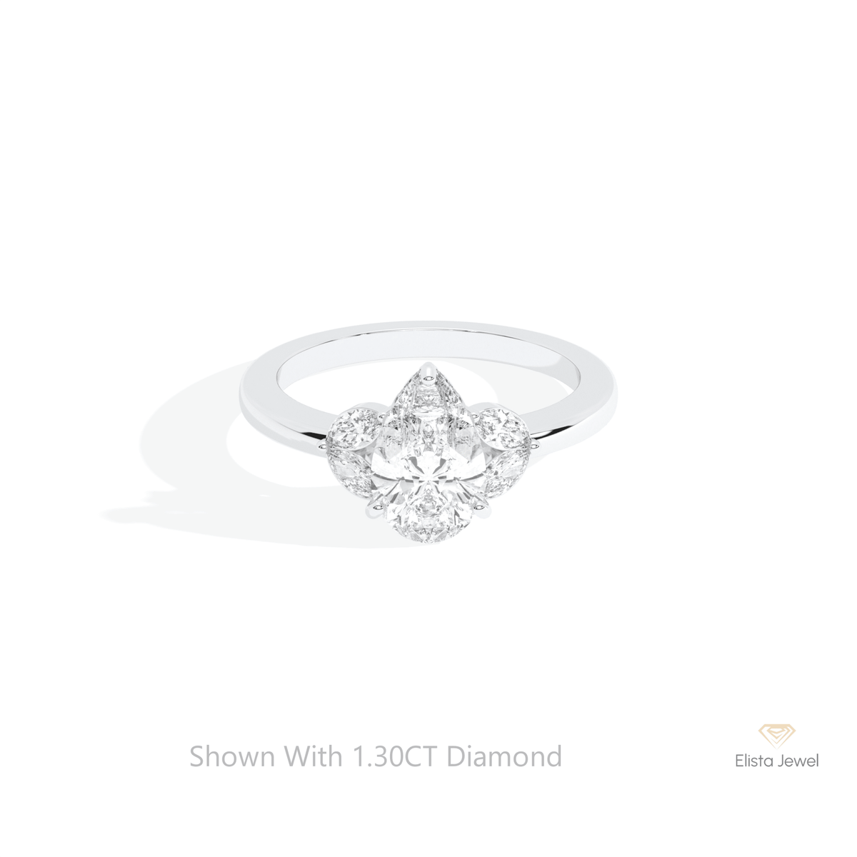 Pear Cut Hidden Halo Cluster Lab Grown Diamond Ring in 14K Yellow Gold - Detail View