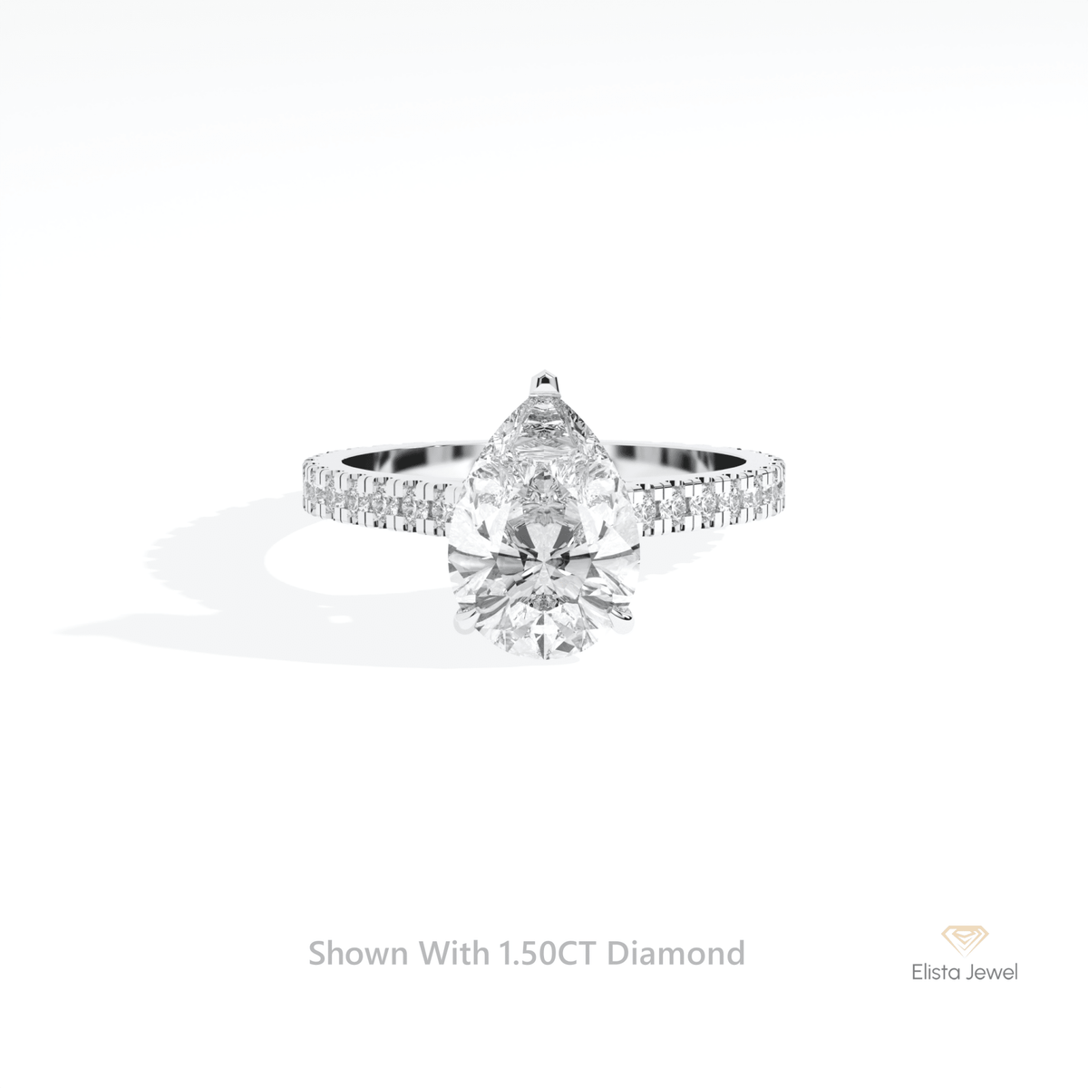 Pear Cut Hidden Halo Engagement Lab Grown Diamond Ring in 14K Yellow Gold - Detail View