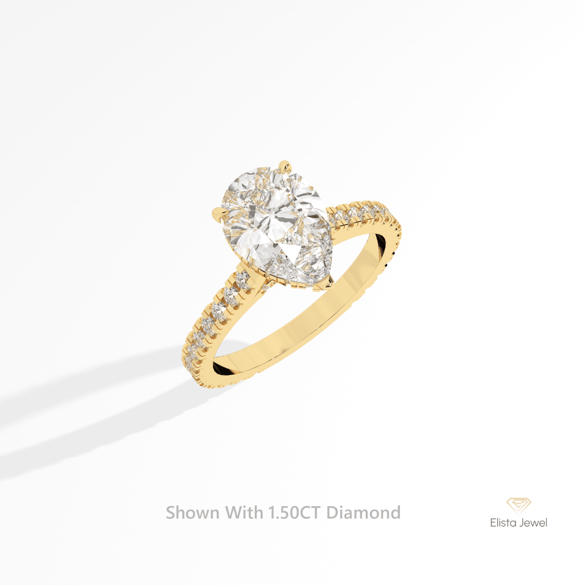 Pear Cut Hidden Halo Engagement Lab Grown Diamond Ring in 10K Yellow Gold - Side View