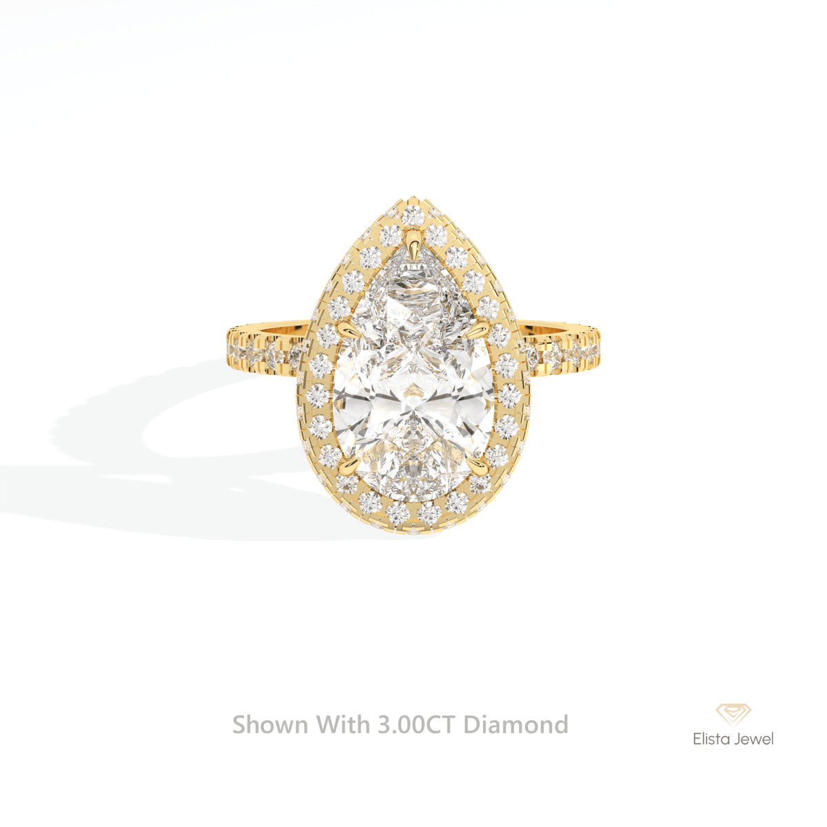 Pear Cut Hidden Halo Engagement Lab Grown Diamond Ring in 10K White Gold - Front View