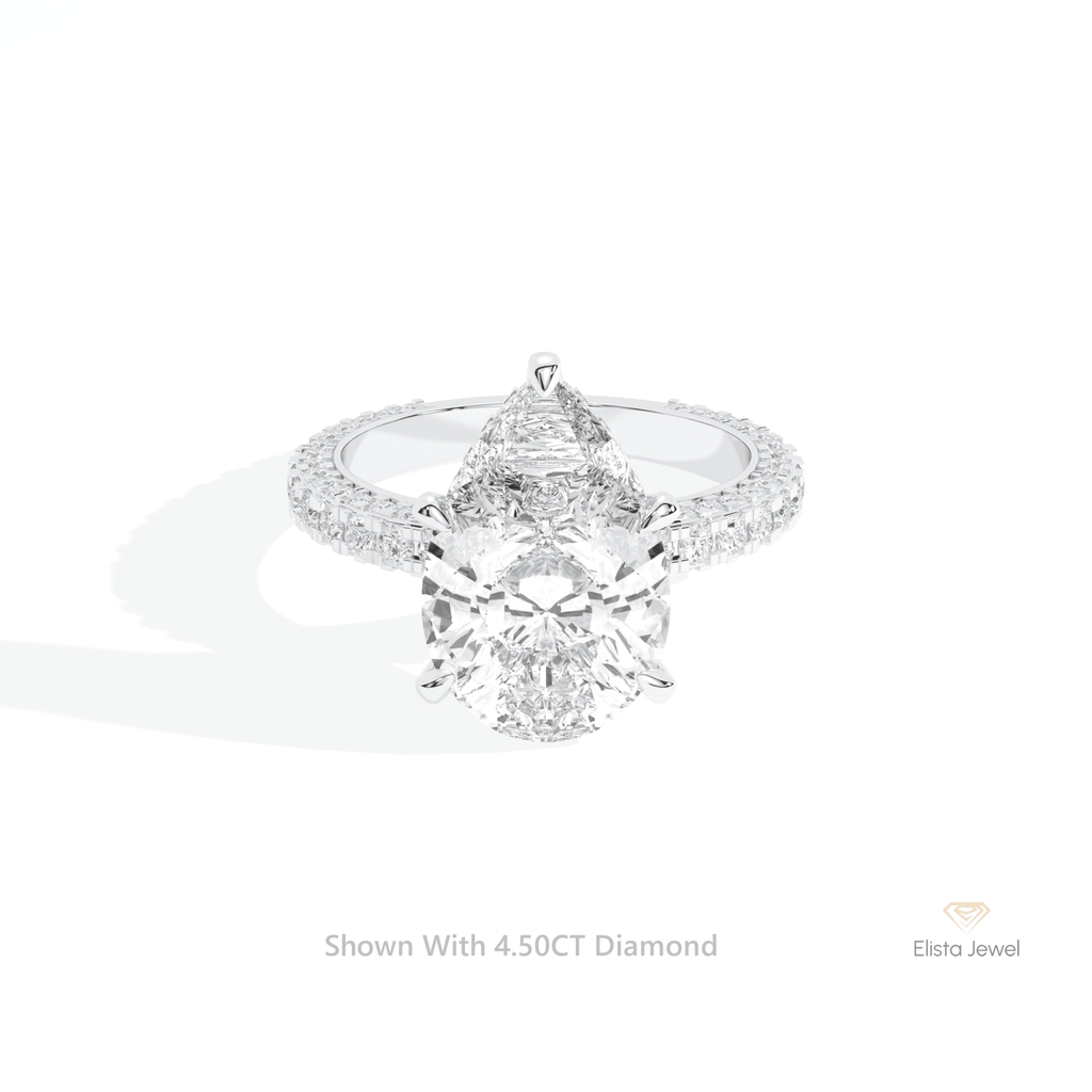 Pear Cut Hidden Halo Engagement Lab Grown Diamond Ring in 14K Yellow Gold - Detail View