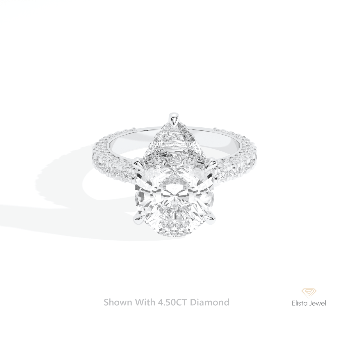 Pear Cut Hidden Halo Engagement Lab Grown Diamond Ring in 14K Yellow Gold - Detail View