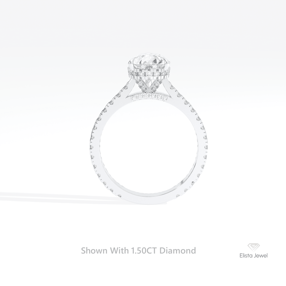 Pear Cut Hidden Halo Engagement Lab Grown Diamond Ring in 18K White Gold - Close-up View