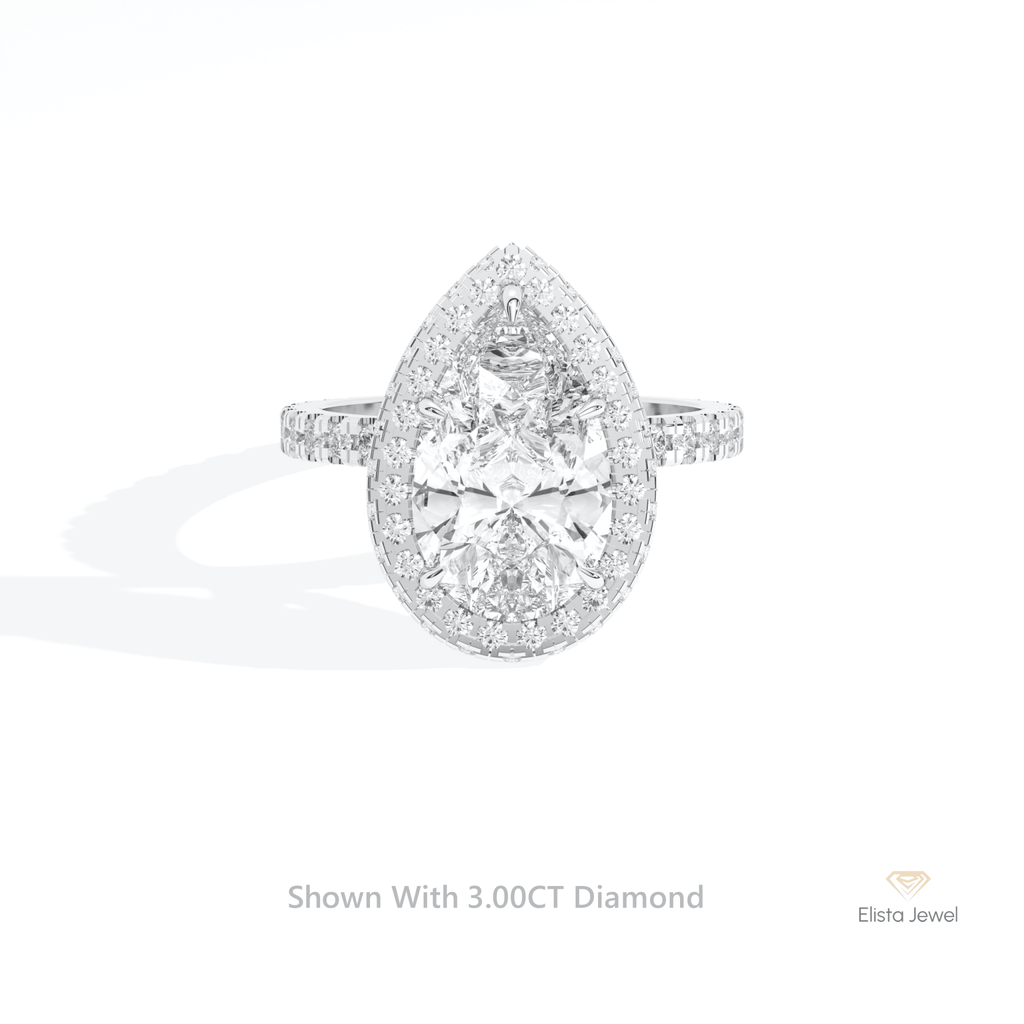 Pear Cut Hidden Halo Engagement Lab Grown Diamond Ring in 14K Yellow Gold - Detail View