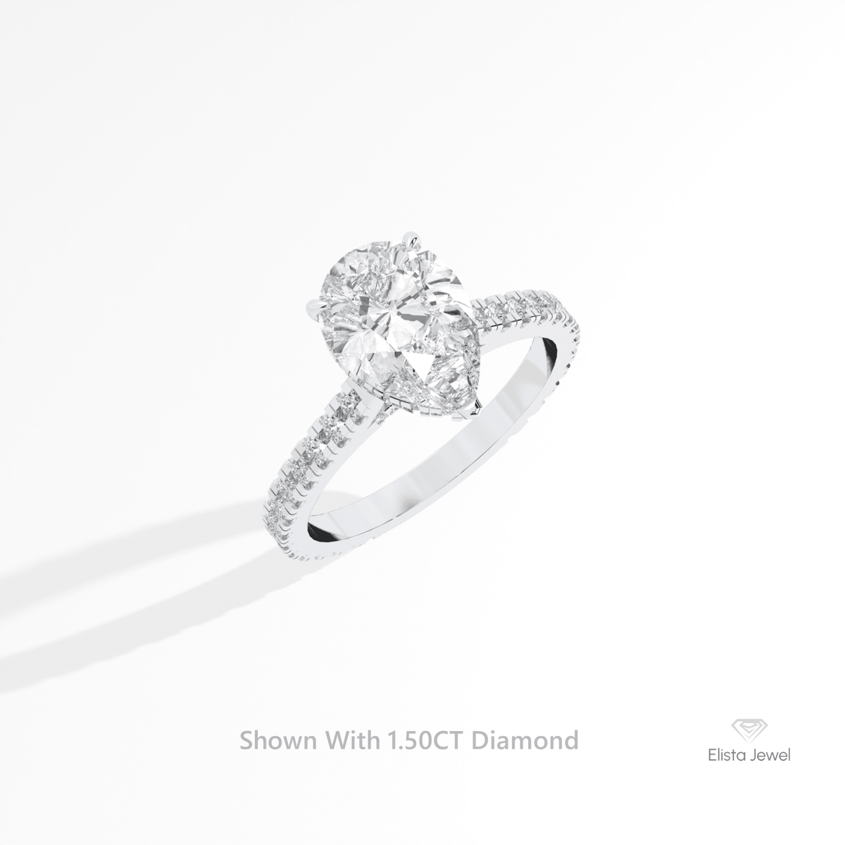 Pear Cut Hidden Halo Engagement Lab Grown Diamond Ring in 14K Rose Gold - Profile View