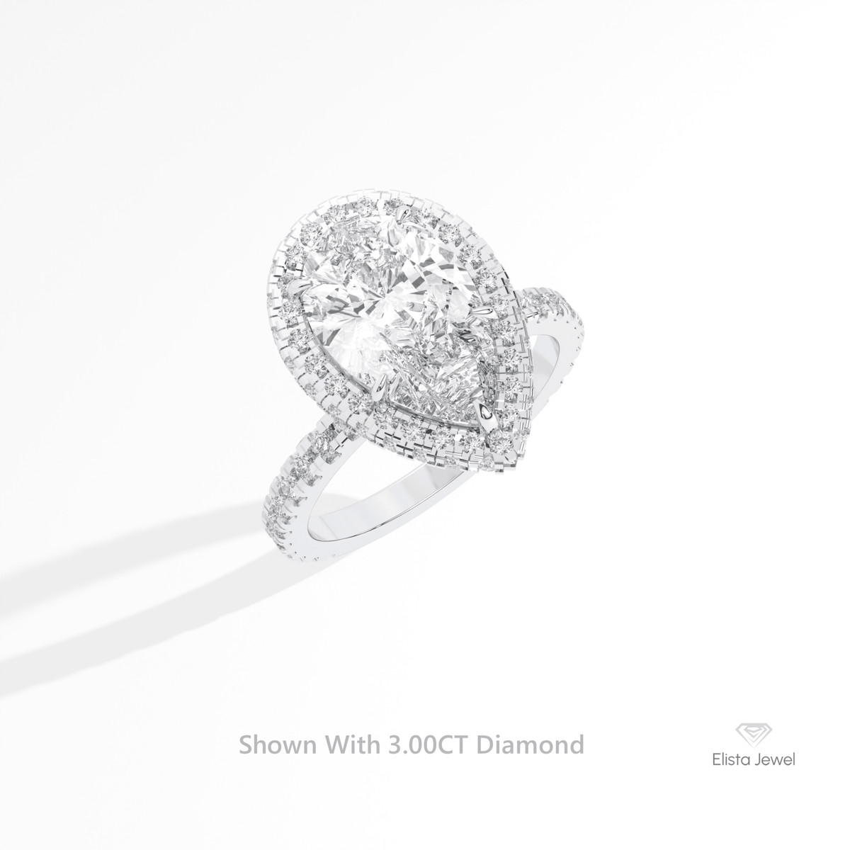 Pear Cut Hidden Halo Engagement Lab Grown Diamond Ring in 14K Rose Gold - Profile View