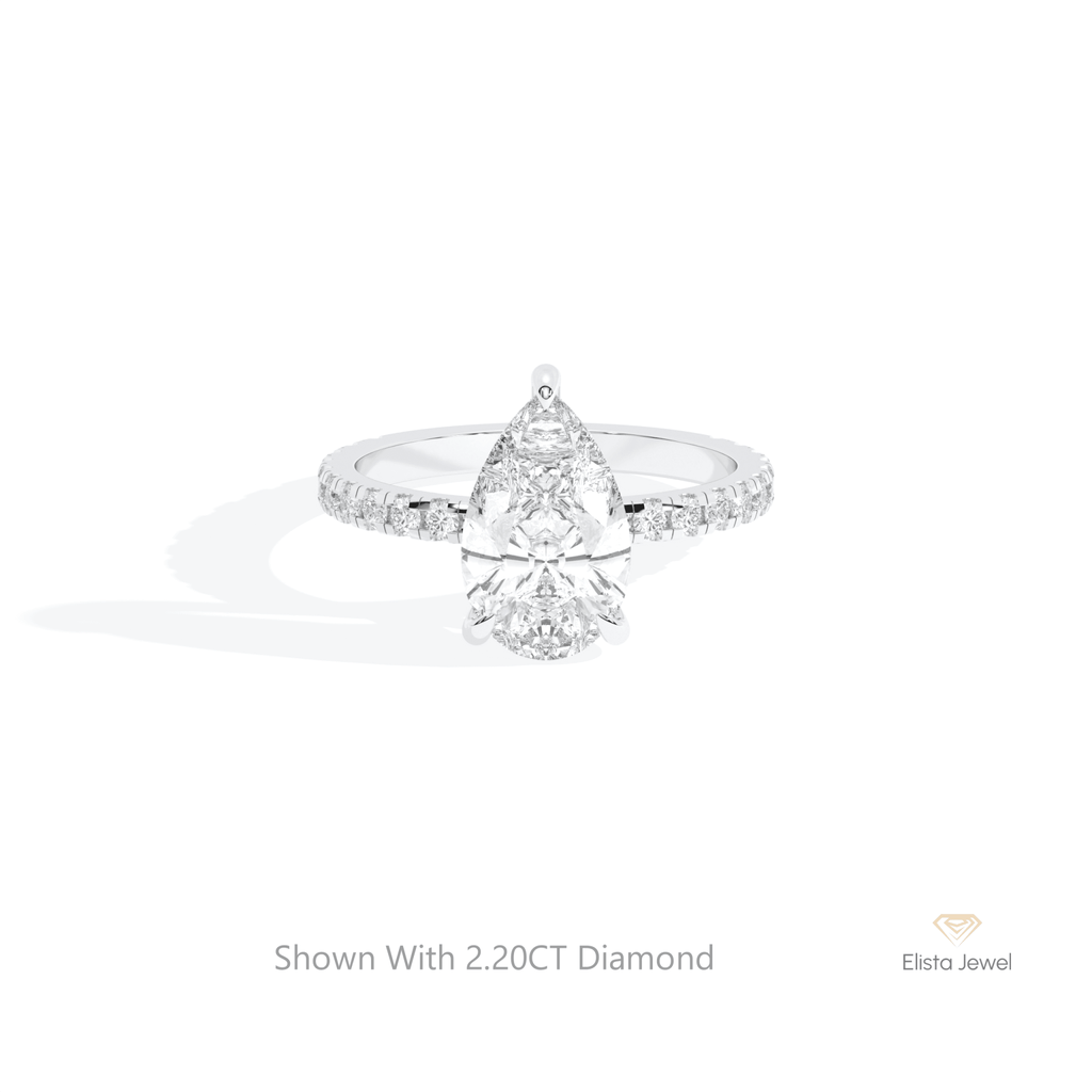 Pear Cut Hidden Halo Wedding Lab Grown Diamond Ring in 10K White Gold - Front View