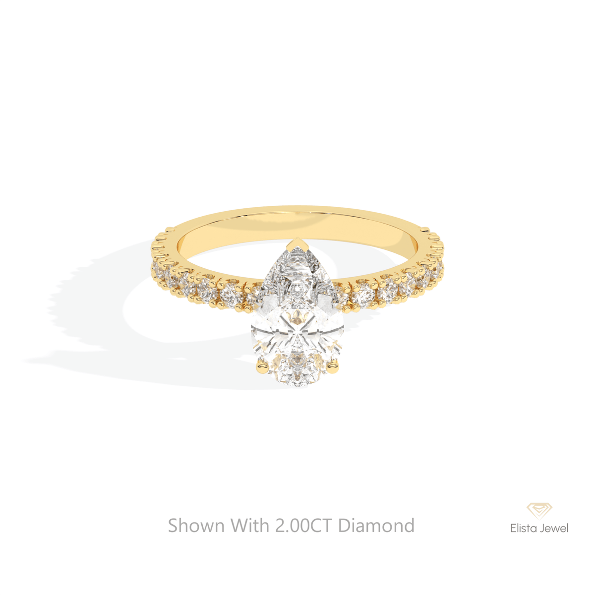 Pear Cut Hidden Halo Wedding Lab Grown Diamond Ring in 14K Yellow Gold - Detail View