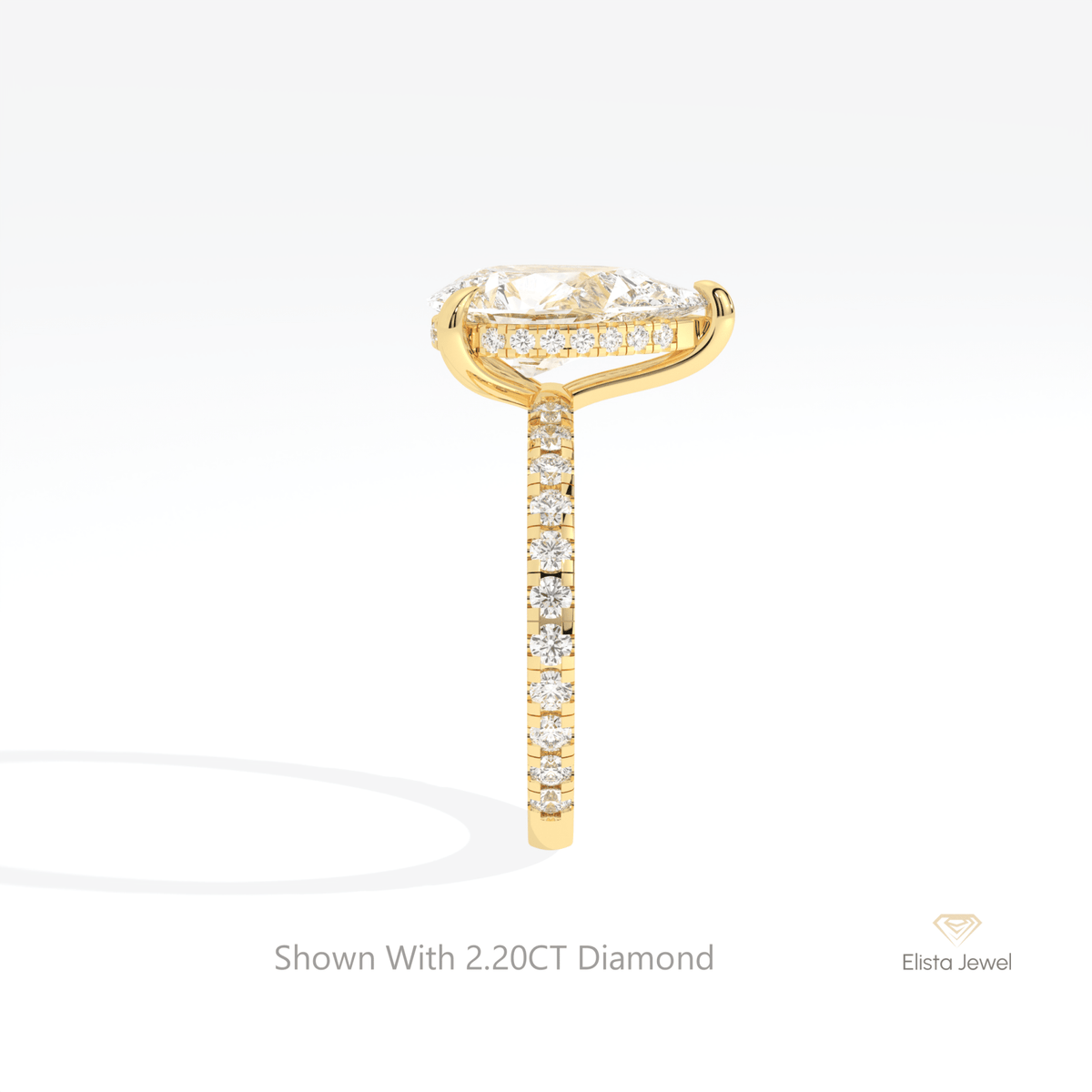 Pear Cut Hidden Halo Wedding Lab Grown Diamond Ring in 18K Yellow Gold - Perspective View