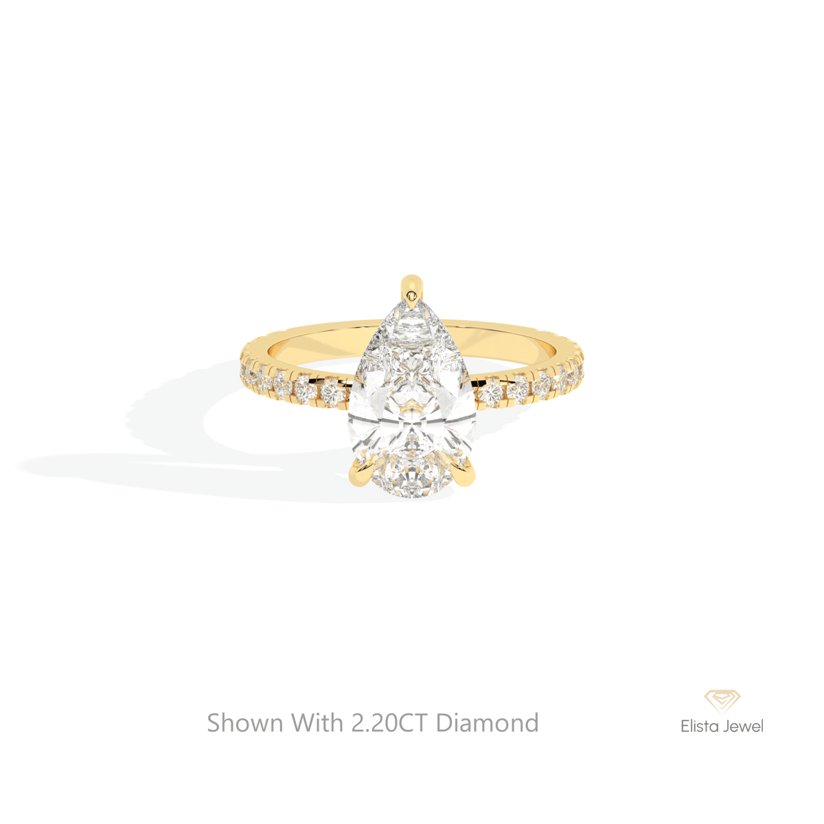 Pear Cut Hidden Halo Wedding Lab Grown Diamond Ring in 14K Yellow Gold - Detail View