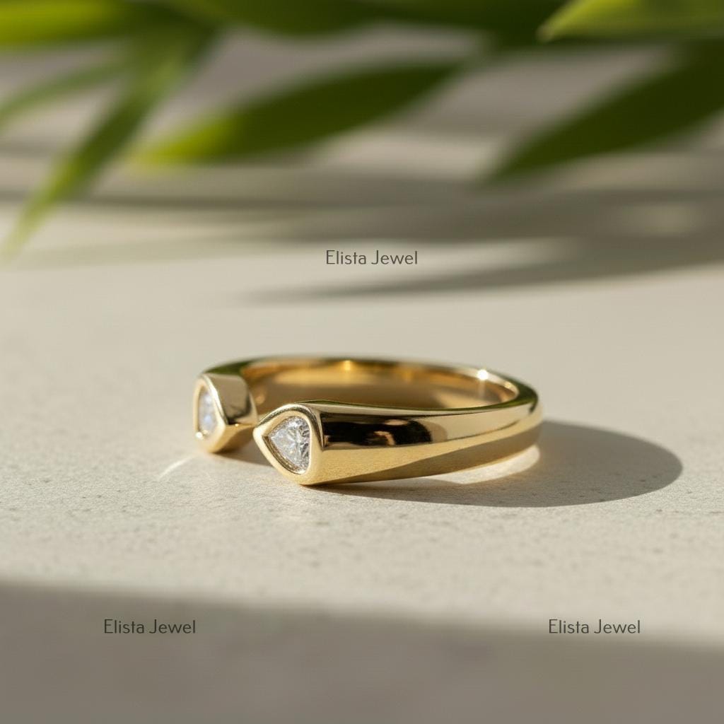 Pear Cut Lab-Grown Diamond Open Bypass Ring in 18K Yellow Gold Bezel Set