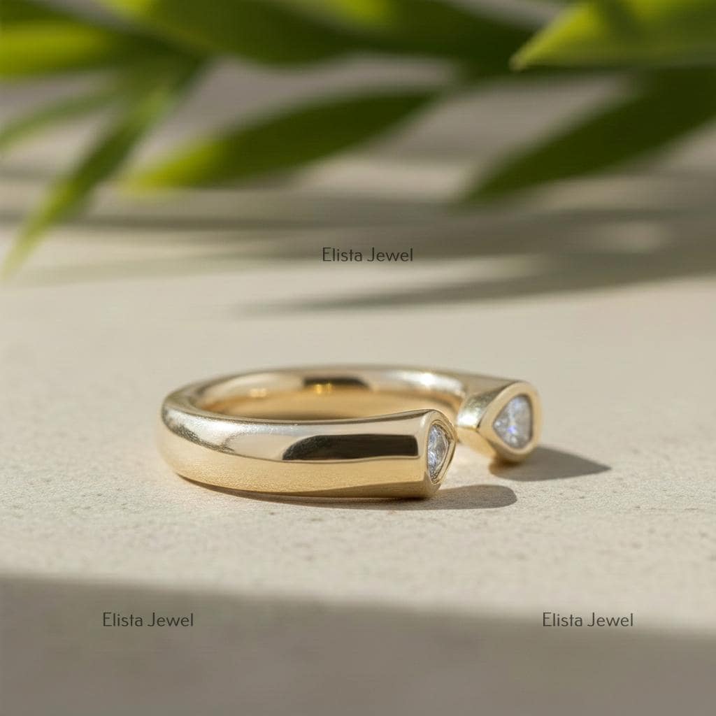 Pear Cut Lab-Grown Diamond Open Bypass Ring in 18K Yellow Gold Bezel Set