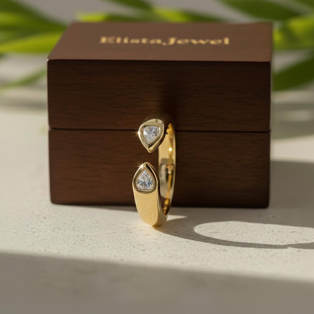 Pear Cut Lab-Grown Diamond Open Bypass Ring in 18K Yellow Gold Bezel Set