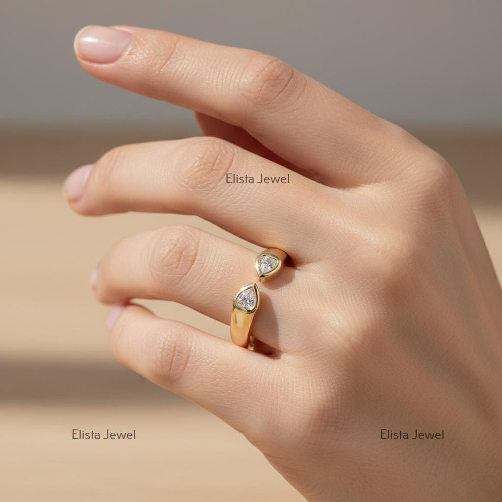 Pear Cut Lab-Grown Diamond Open Bypass Ring in 18K Yellow Gold Bezel Set