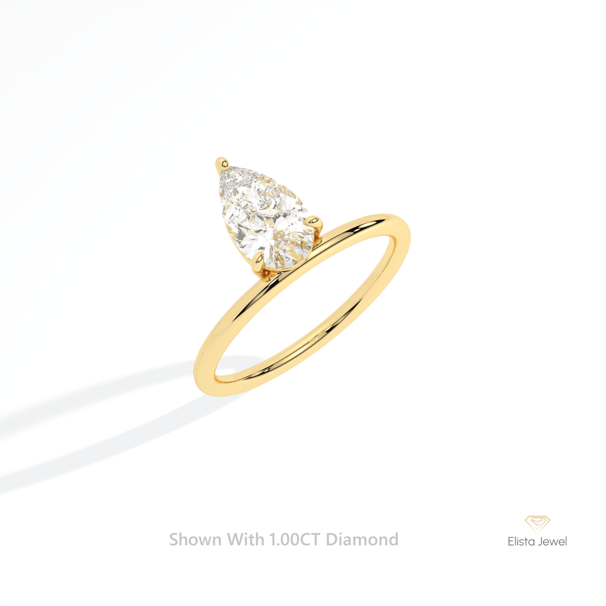 Pear Cut Solitaire Engagement Lab Grown Diamond Ring in 10K Yellow Gold - Side View