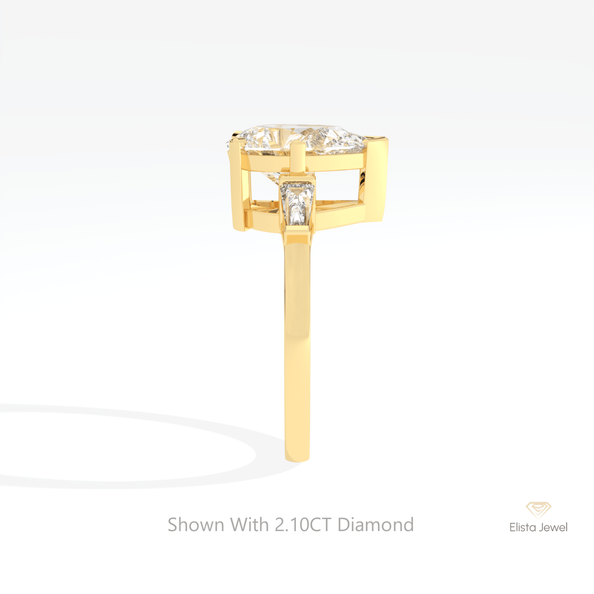 Pear Cut Three Stone Engagement Lab Grown Diamond Ring in 18K Yellow Gold - Perspective View