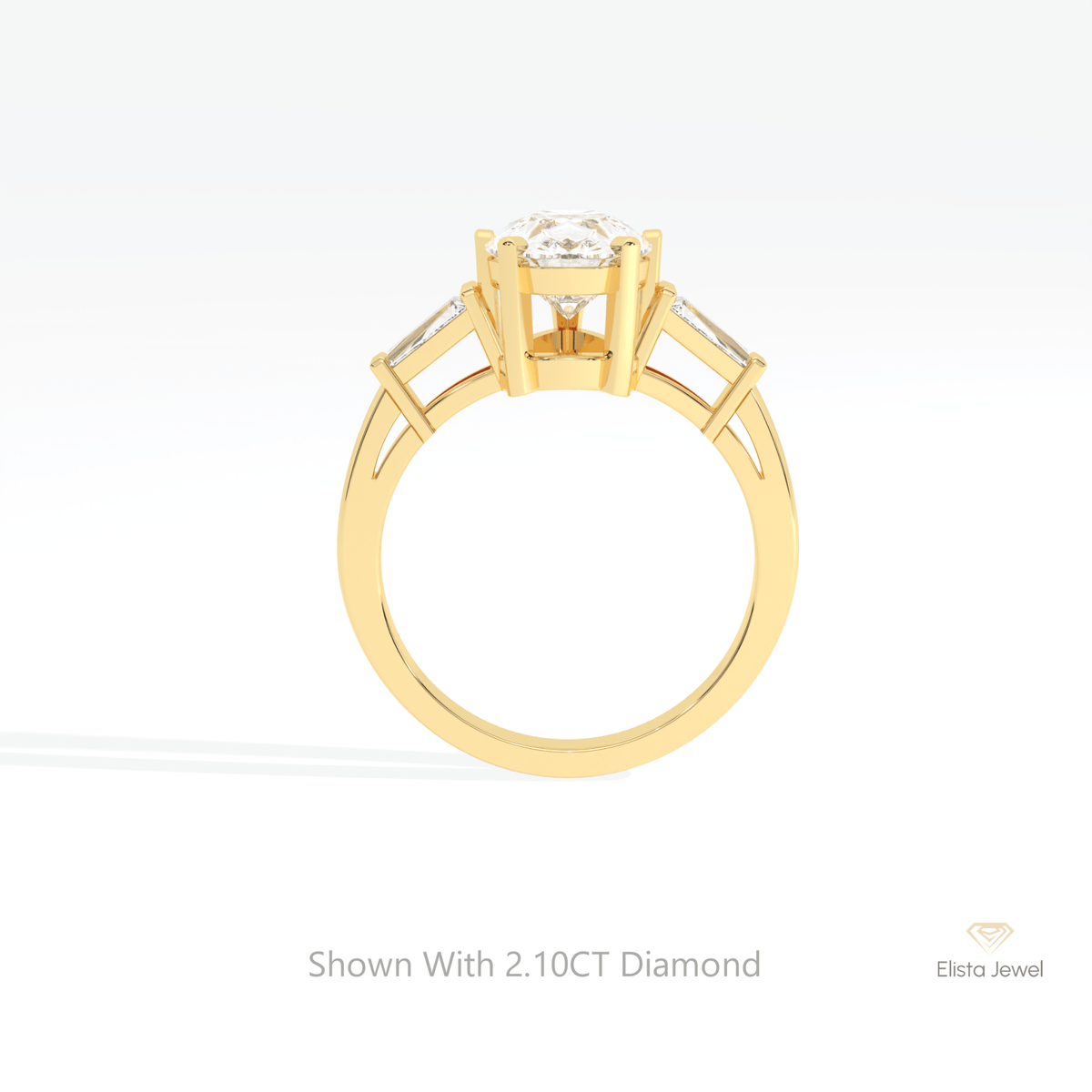 Pear Cut Three Stone Engagement Lab Grown Diamond Ring in 18K White Gold - Close-up View