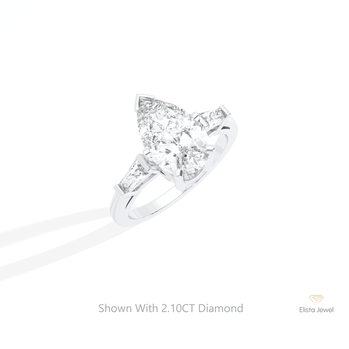 Pear Cut Three Stone Engagement Lab Grown Diamond Ring in 10K Yellow Gold - Side View