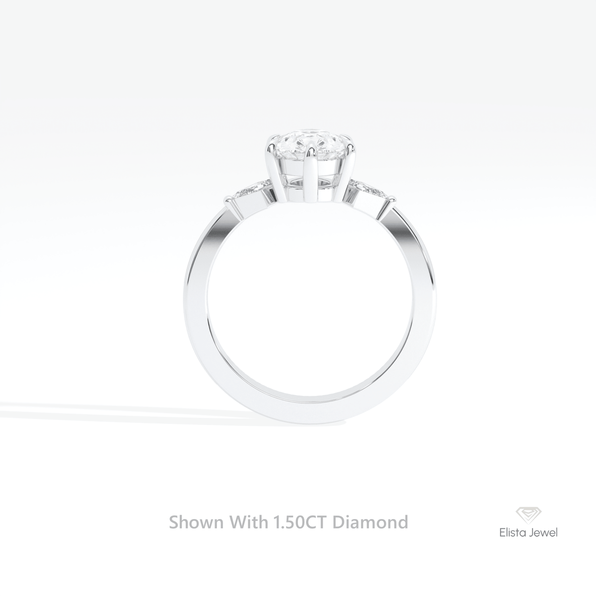 Pear Cut Three Stone Engagement Lab Grown Diamond Ring in 18K White Gold - Close-up View