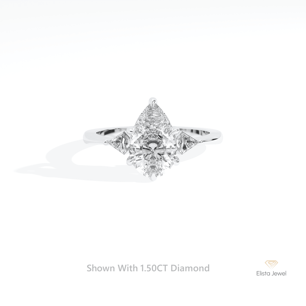 Pear Cut Three Stone Engagement Lab Grown Diamond Ring in 14K Yellow Gold - Detail View