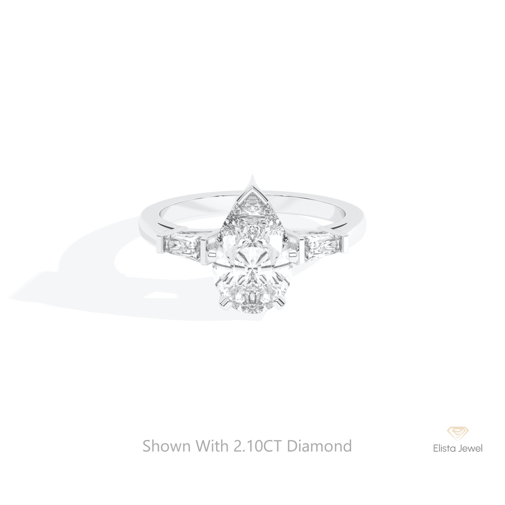 Pear Cut Three Stone Engagement Lab Grown Diamond Ring in 10K White Gold - Front View