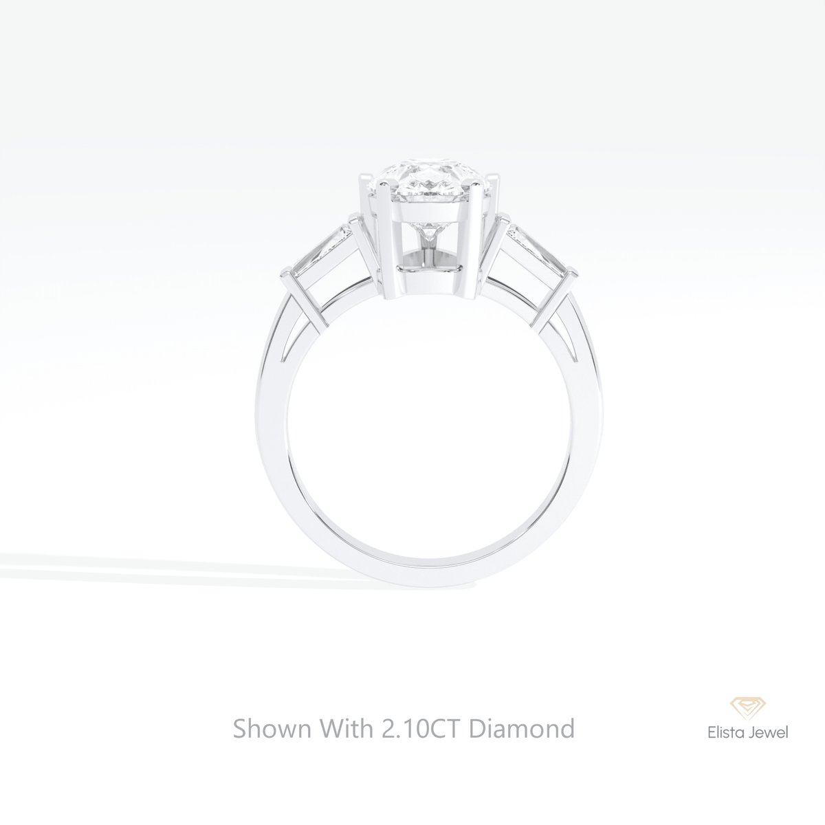 Pear Cut Three Stone Engagement Lab Grown Diamond Ring in 10K Rose Gold - Angled View