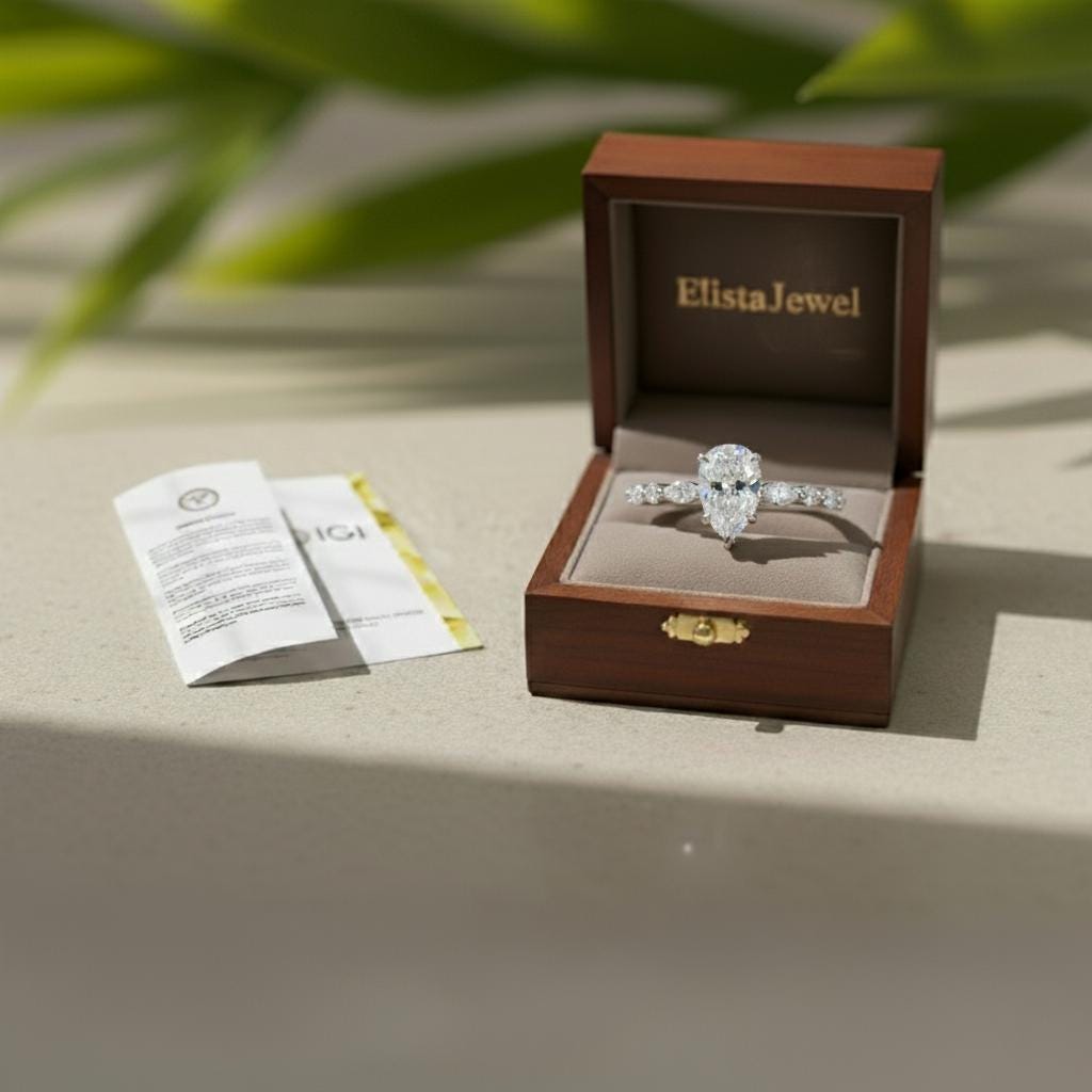 Pear Lab-Grown Diamond Engagement Ring, Marquise & Round Accents, 10K White Gold