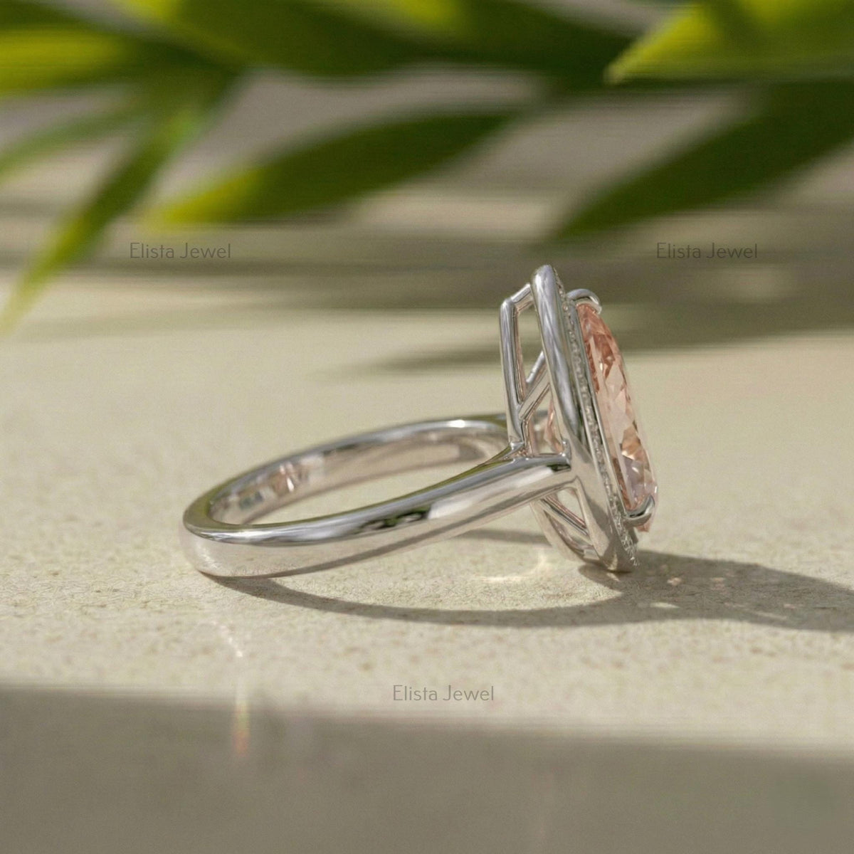 Pear Pink Lab Grown Diamond Halo Engagement Ring In 14K Solid White Gold