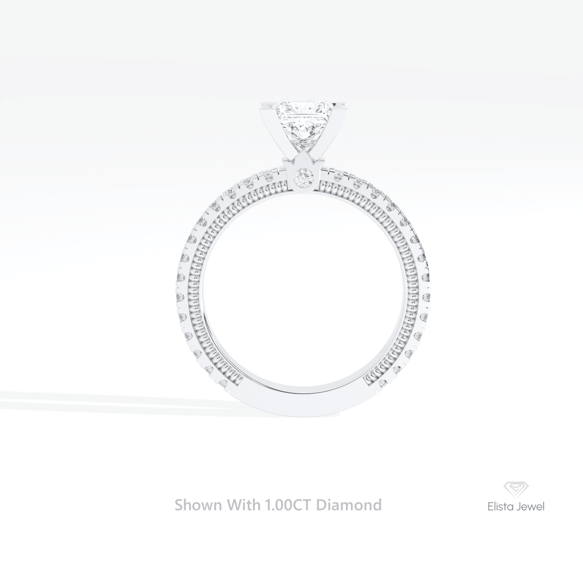 Princess Cut Accent Engagement Lab Grown Diamond Ring in 18K White Gold - Close-up View