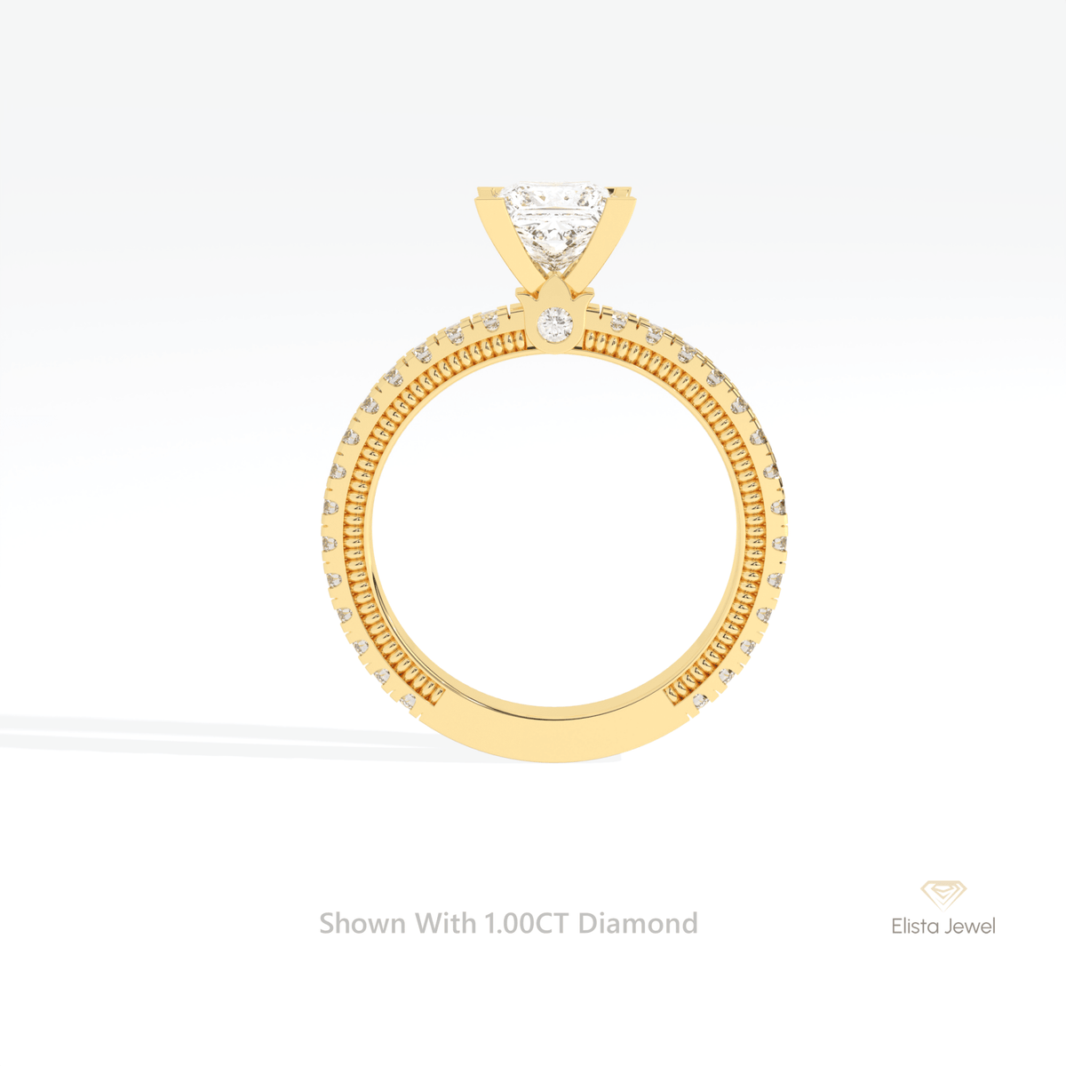 Princess Cut Accent Engagement Lab Grown Diamond Ring in 10K Rose Gold - Angled View